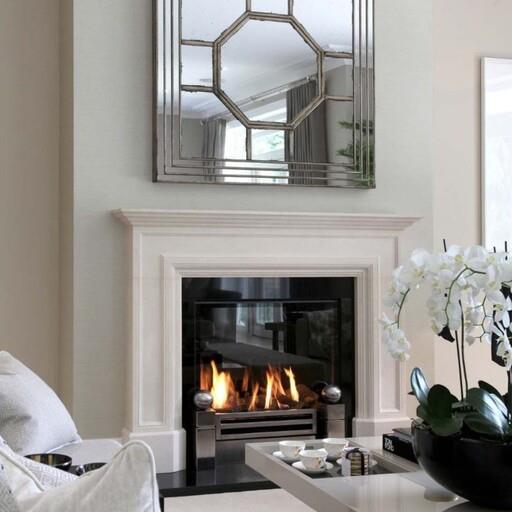 شومینه لوکس گازی استیل شیشه نصفه گارد و مشعل چدنی